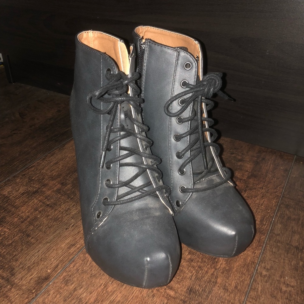 Dark gray laced heel boots